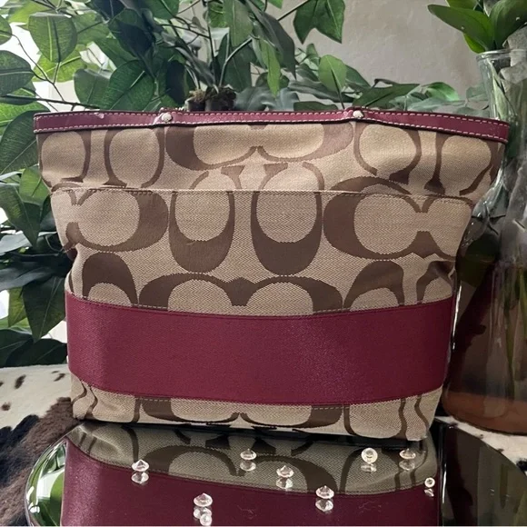 Coach Signature Canvas Shoulder Bag - Brown and Red - Picture 14 of 15